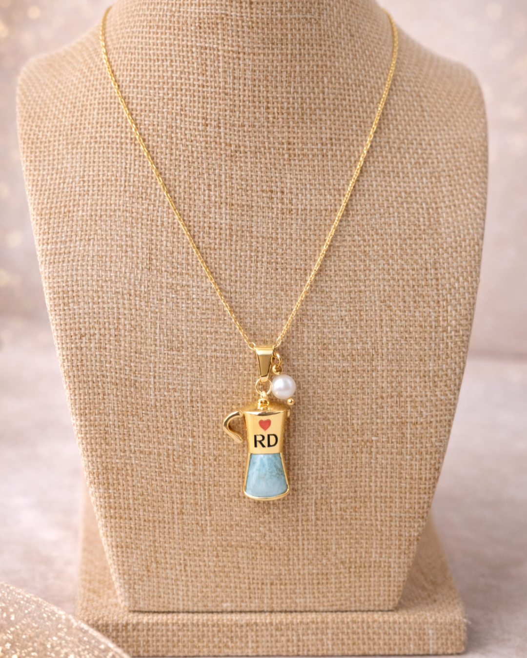 Cadena Greca Larimar “I ❤️ RD”